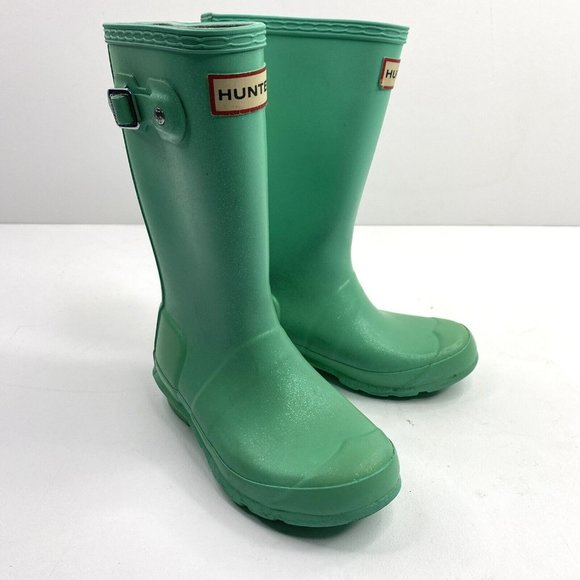 Hunter Other - Hunter Kids Classic Starcloud Green Glitter Rain Rubber Boots Girls Size 13